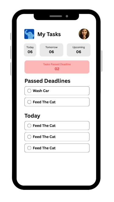 TuskTask landing page hero illustration, a screenshot of dashboard page in smartphone frame.